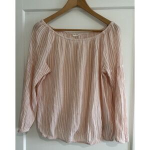 GAP Light Pink and White Striped Off-Shoulder Peasant Blouse